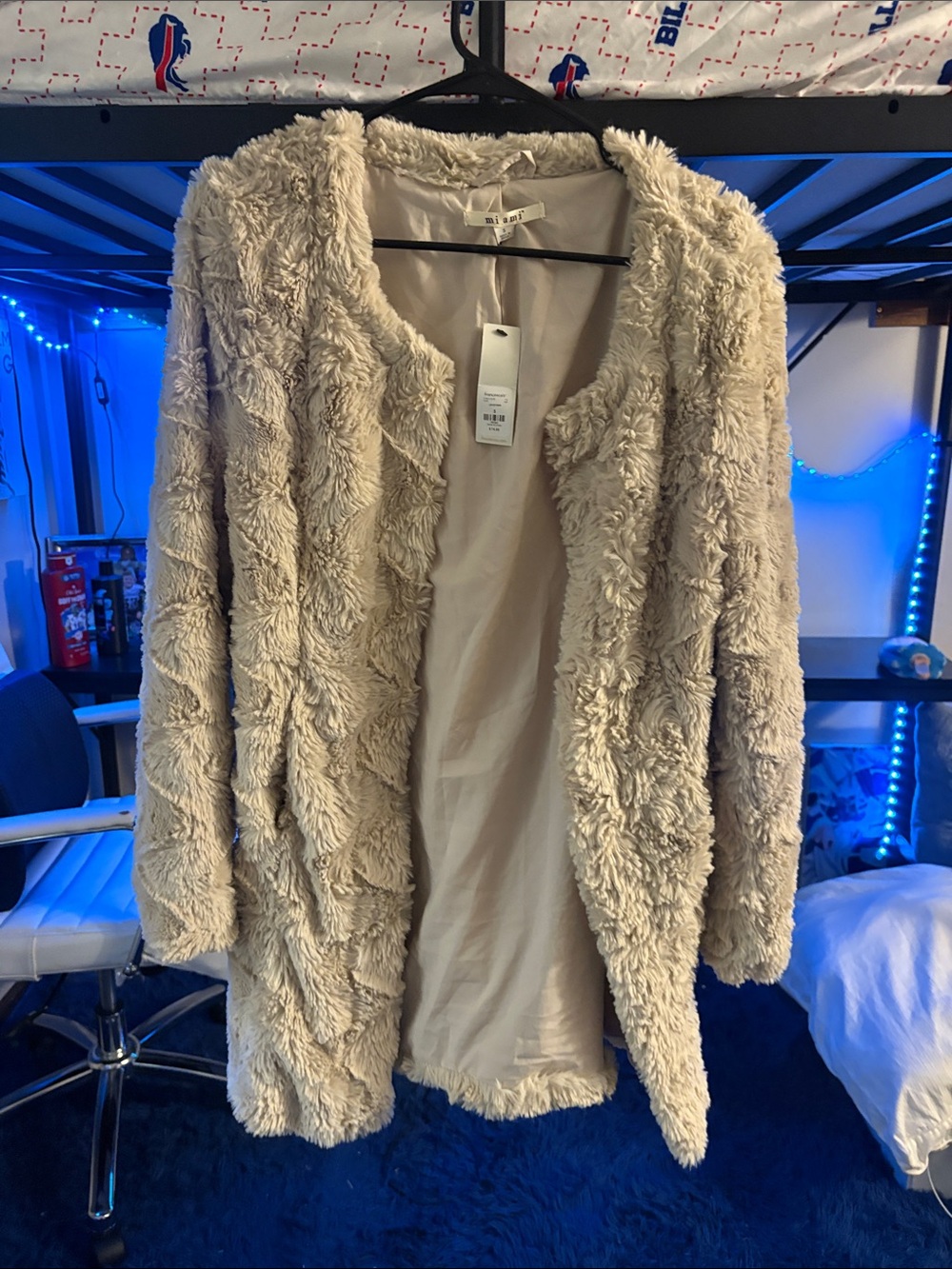 miami Cream Faux Fur Open-Front Cardigan Sweater
